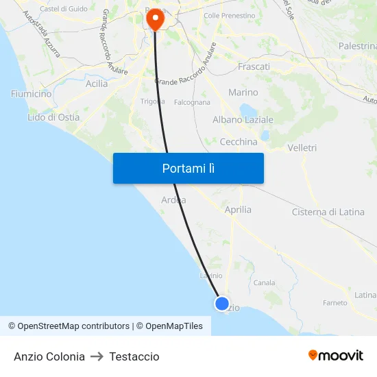 Anzio Colonia to Testaccio map
