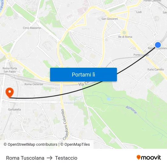 Roma Tuscolana to Testaccio map