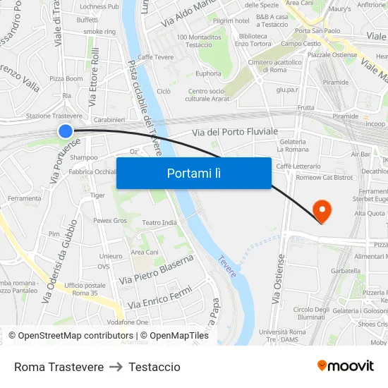 Roma Trastevere to Testaccio map