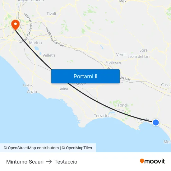 Minturno-Scauri to Testaccio map
