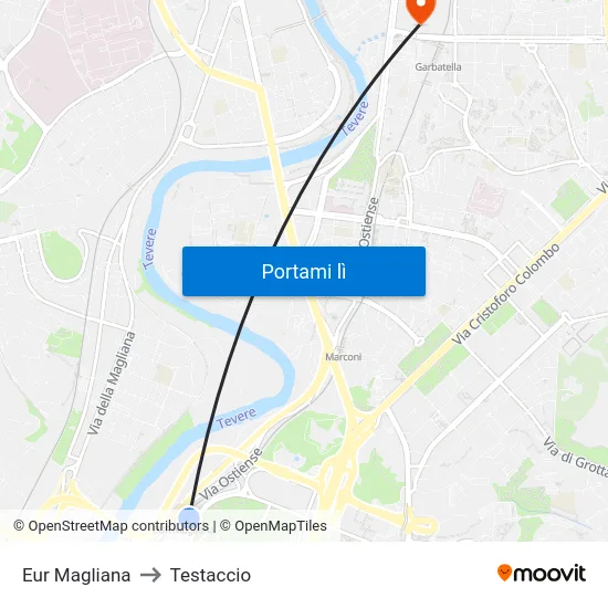 Eur Magliana to Testaccio map