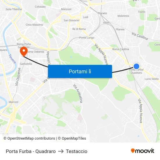 Porta Furba  - Quadraro to Testaccio map