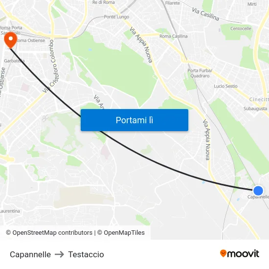 Capannelle to Testaccio map