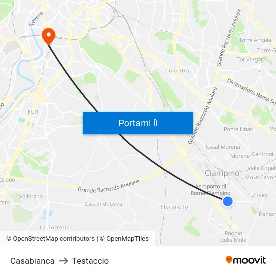 Casabianca to Testaccio map