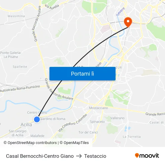 Casal Bernocchi-Centro Giano to Testaccio map