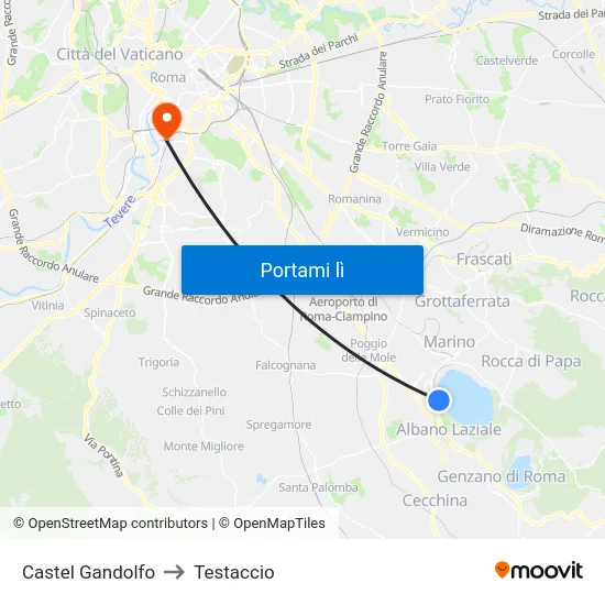 Castel Gandolfo to Testaccio map