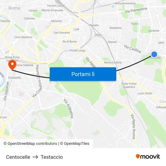 Centocelle to Testaccio map