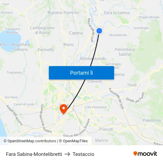 Fara Sabina-Montelibretti to Testaccio map