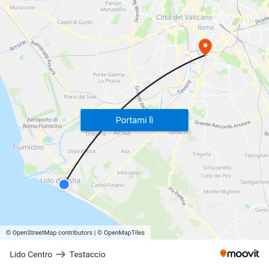 Lido Centro to Testaccio map