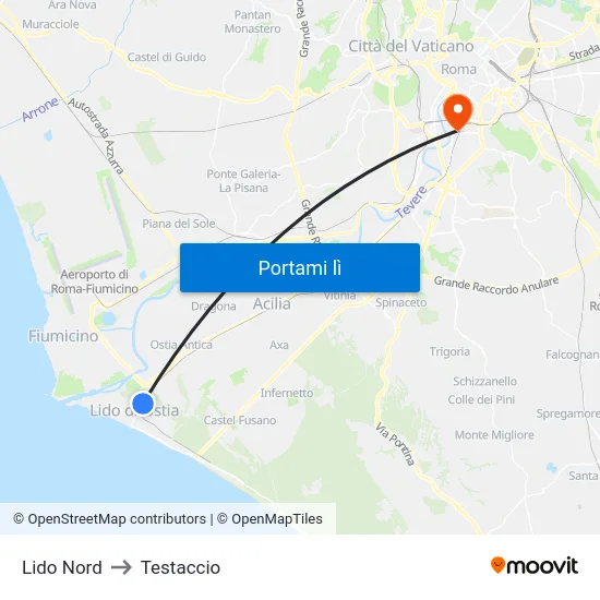 Lido Nord to Testaccio map
