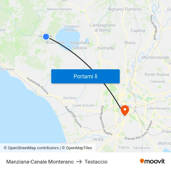 Manziana-Canale Monterano to Testaccio map