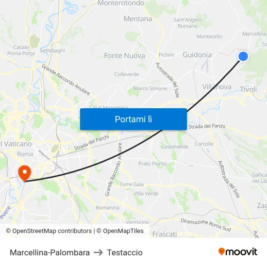 Marcellina-Palombara to Testaccio map