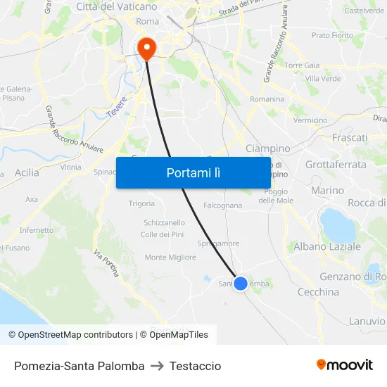 Pomezia-Santa Palomba to Testaccio map