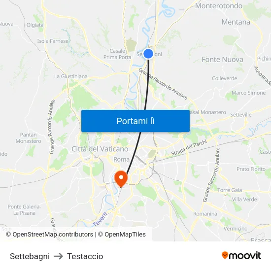 Settebagni to Testaccio map