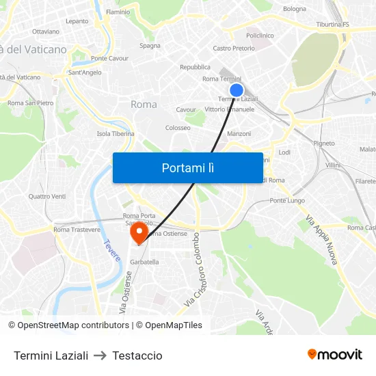 Termini Laziali to Testaccio map