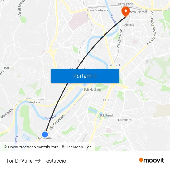 Tor Di Valle to Testaccio map