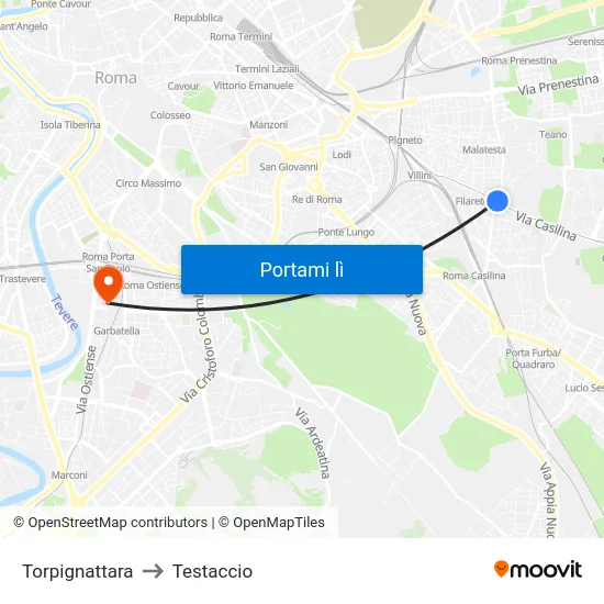 Torpignattara to Testaccio map