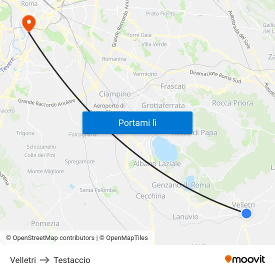 Velletri to Testaccio map