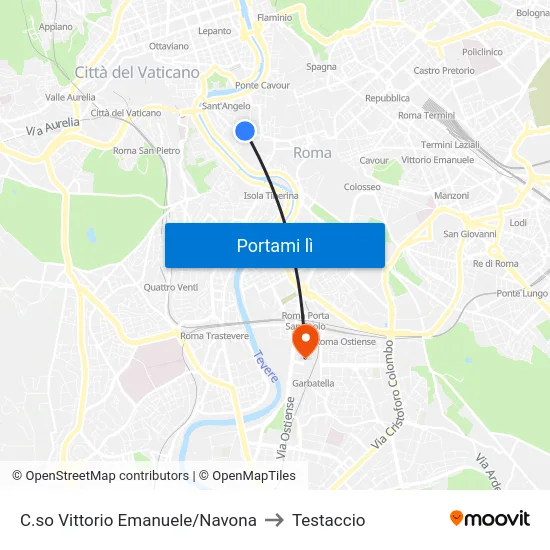 C.so Vittorio Emanuele/Navona to Testaccio map