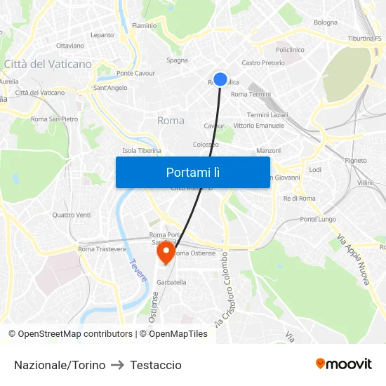 Nazionale/Torino to Testaccio map