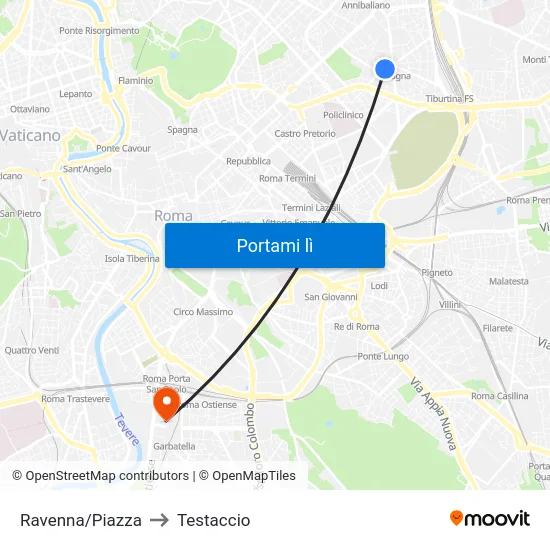 Ravenna/Piazza to Testaccio map