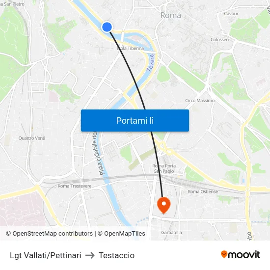 Lgt Vallati/Pettinari to Testaccio map