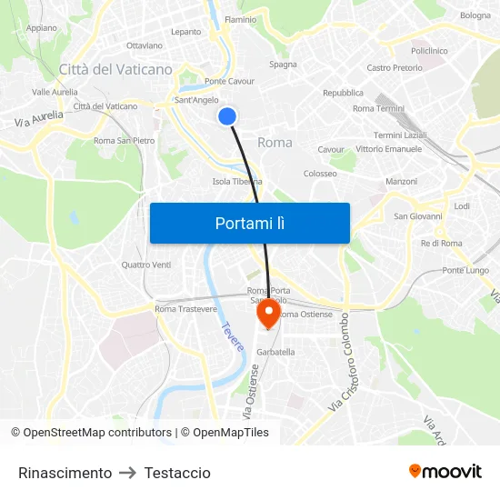 Rinascimento to Testaccio map