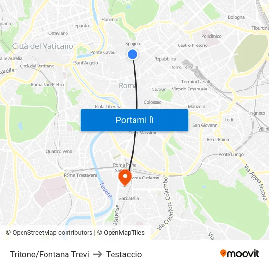 Tritone/Fontana Trevi to Testaccio map