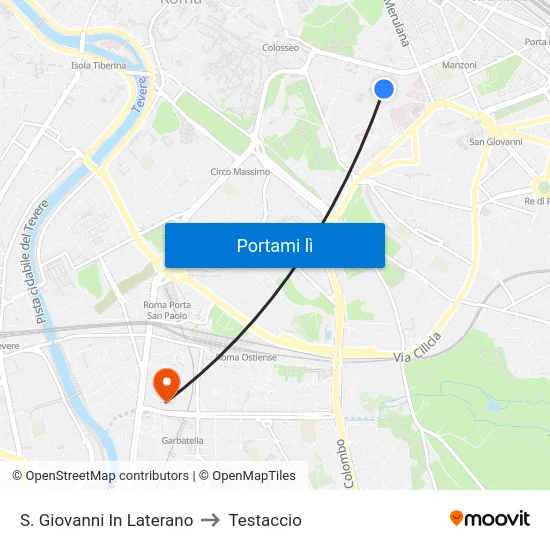 S. Giovanni In Laterano to Testaccio map