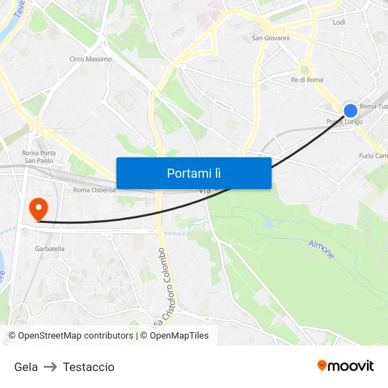 Gela to Testaccio map