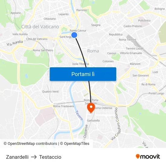 Zanardelli to Testaccio map