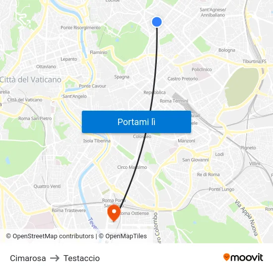 Cimarosa to Testaccio map