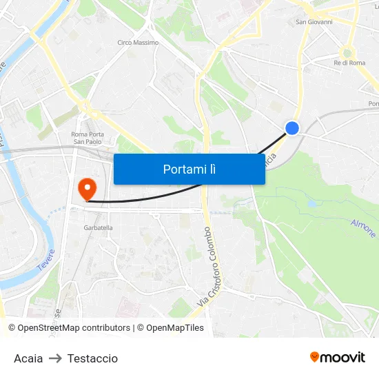Acaia to Testaccio map
