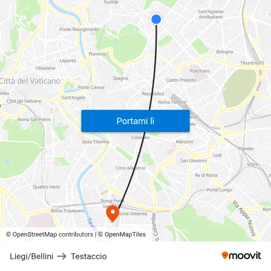 Liegi/Bellini to Testaccio map
