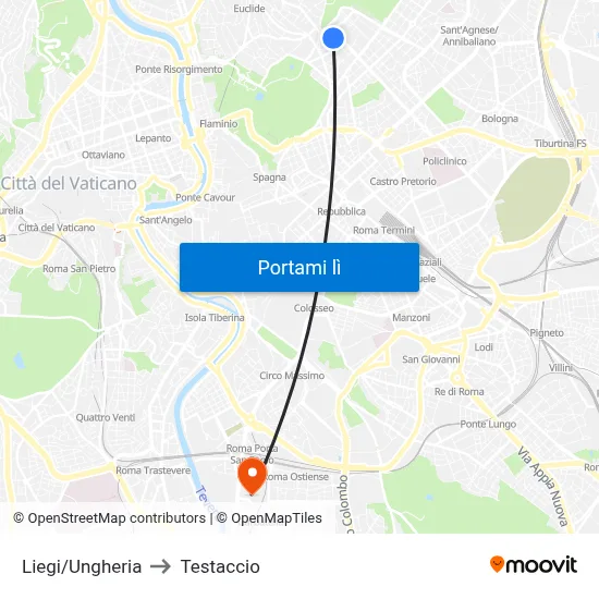 Liegi/Ungheria to Testaccio map