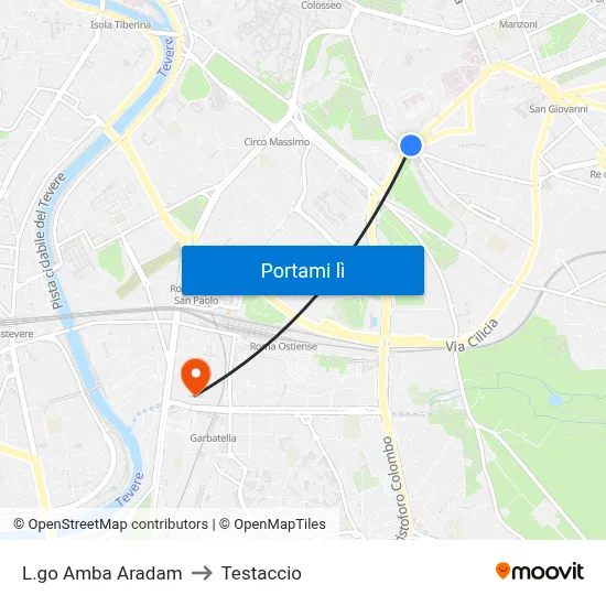 L.go Amba Aradam to Testaccio map