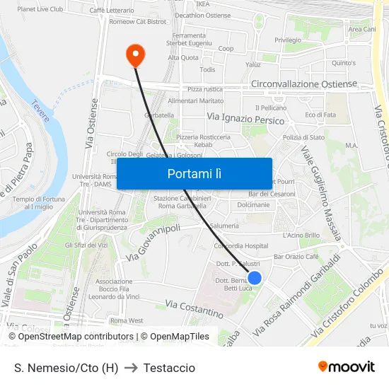 S. Nemesio/Cto (H) to Testaccio map