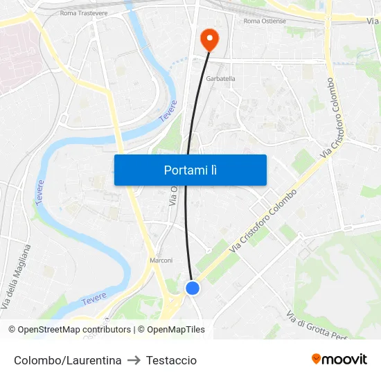 Colombo/Laurentina to Testaccio map
