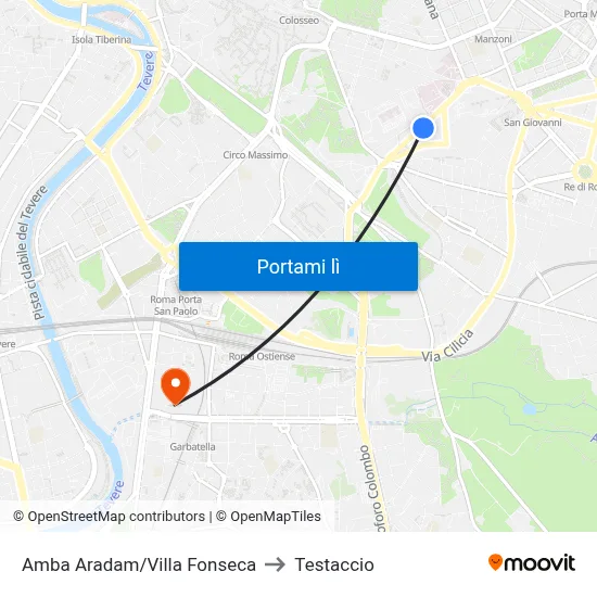 Amba Aradam/Villa Fonseca to Testaccio map