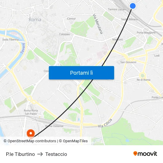 P.le Tiburtino to Testaccio map