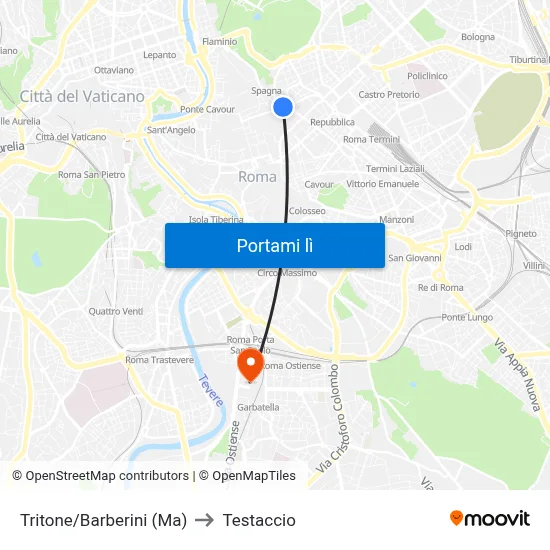 Tritone/Barberini (Ma) to Testaccio map