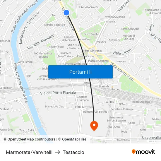 Marmorata/Vanvitelli to Testaccio map