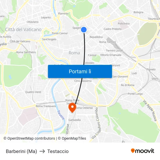 Barberini (Ma) to Testaccio map