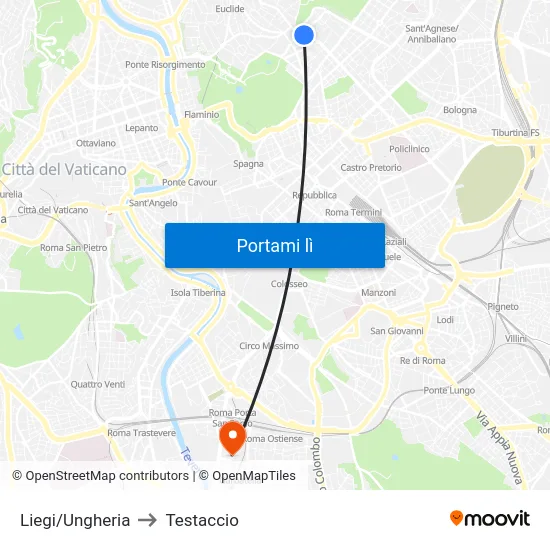 Liegi/Ungheria to Testaccio map