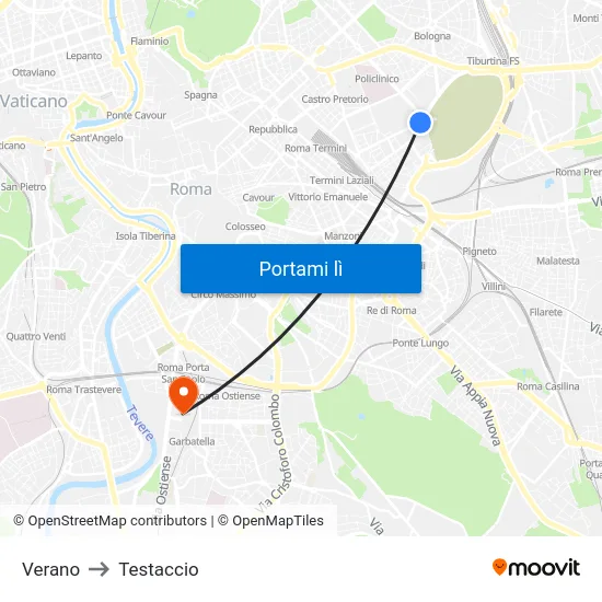 Verano to Testaccio map
