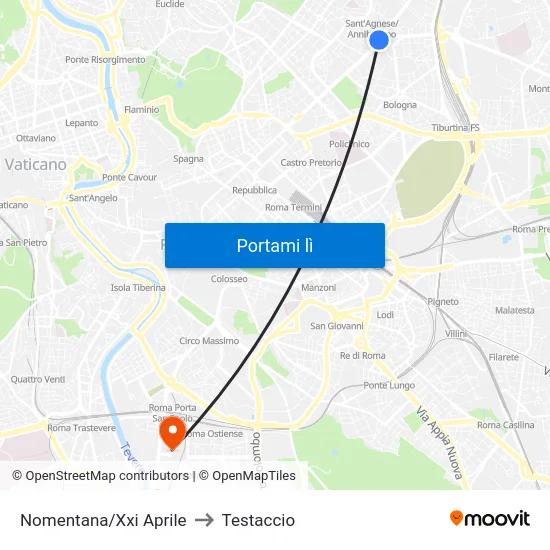 Nomentana/Xxi Aprile to Testaccio map