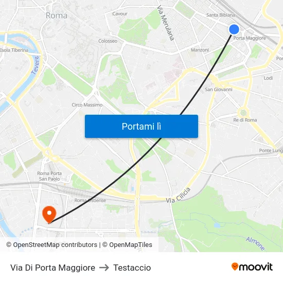 Via Di Porta Maggiore to Testaccio map