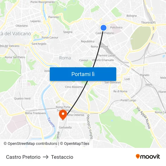 Castro Pretorio to Testaccio map
