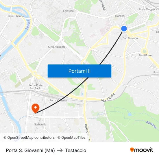 Porta S. Giovanni (Ma) to Testaccio map