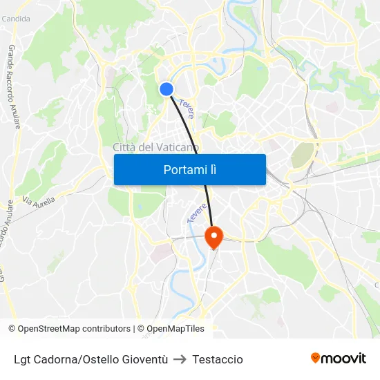 Lgt Cadorna/Ostello Gioventù to Testaccio map